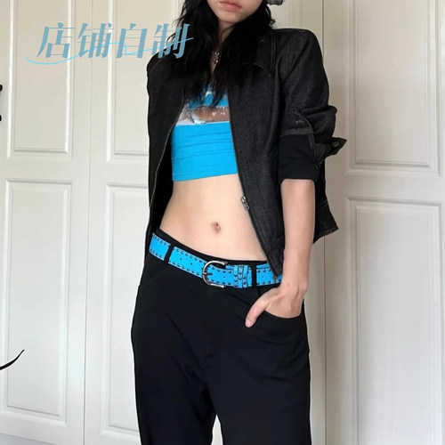 铆钉蓝色小众高级感百搭皮带