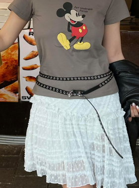 设计感长款黑色窄版双层腰带女韩系小众百搭高街辣妹风皮带装饰