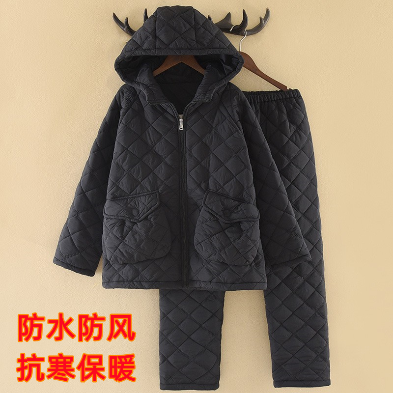 【防风防水】夹棉睡衣秋冬季三层加厚女连帽可外穿抗寒男式家居服