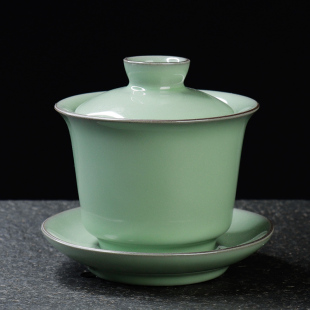铁胎官窑梅子青三才马蹄盖碗 凝香阁 陶瓷功夫茶具泡茶碗敬茶碗