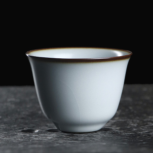 茶养开片铁胎月白汝窑铃铛杯 凝香阁 陶瓷冰裂釉茶具茶杯主人单杯