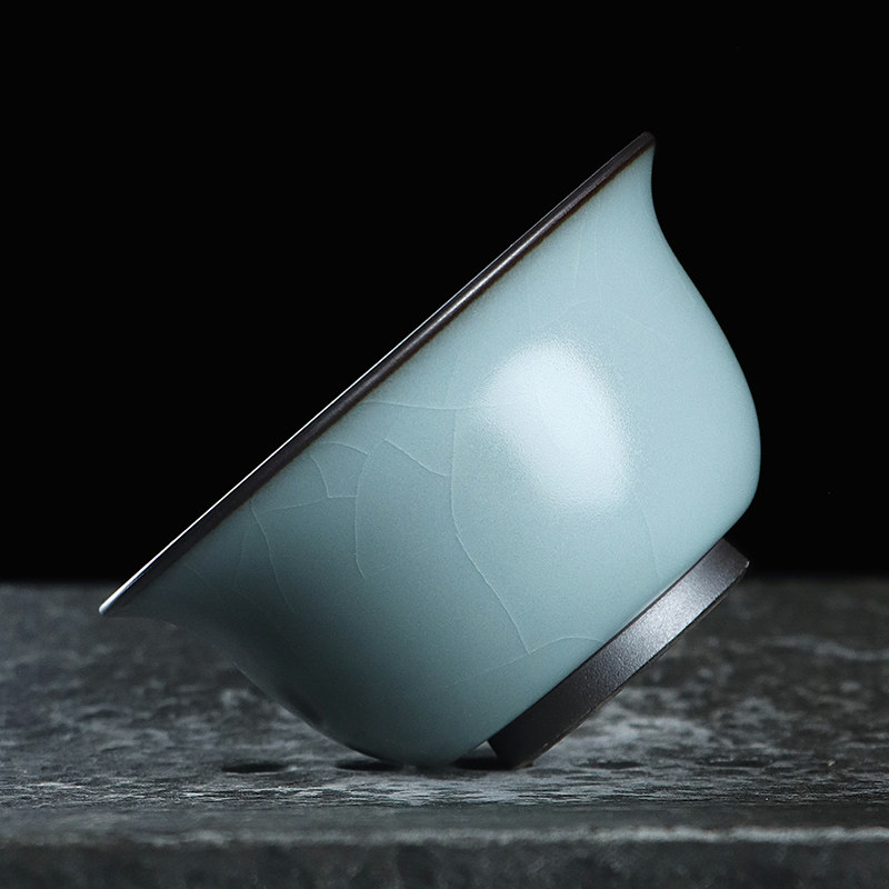 凝香阁 铁胎仿古天青汝窑压手杯 单个陶瓷功夫茶具青瓷大号主人杯