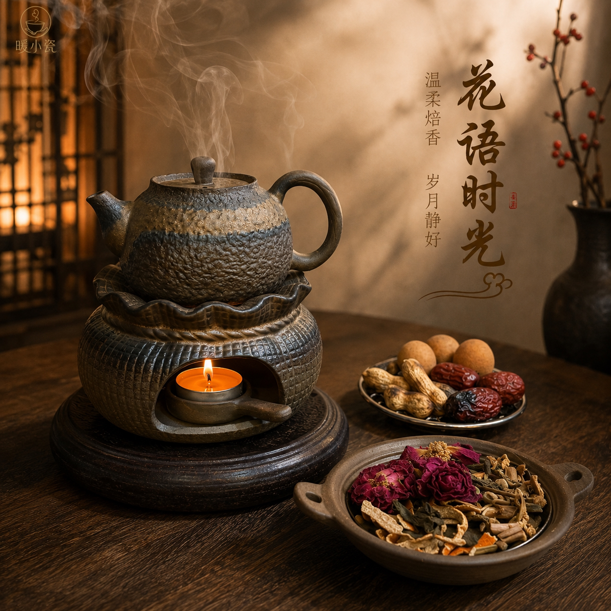 陶瓷围炉煮茶炉烤茶烤锅套装家用香薰暖茶器蜡烛加热扩香多用茶具
