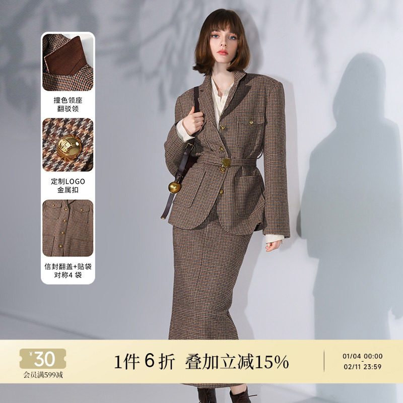 COCOBELLA威尔士格纹毛呢外套商务通勤多口袋西装休闲西服SI7020,女装/女士精品,西装,淘宝优惠券,粉丝福利购,淘宝优惠卷