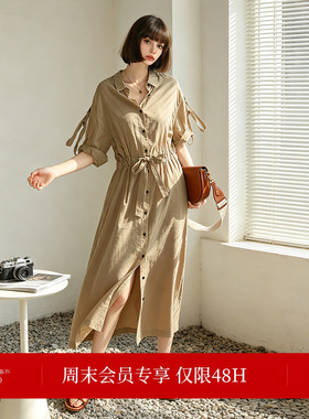 COCOBELLA[100%莱赛尔]重工绗线翻折袖衬衫裙工装风连衣裙FR7022