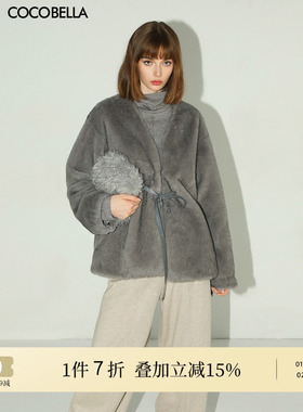COCOBELLA高奢原色仿貂绒环保皮草外套PU腰带短款大衣FU3003