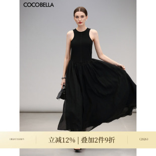 COCOBELLA赫本风背心针织连衣裙女春黑色收腰大摆裙小黑裙FR0026