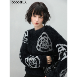 COCOBELLA提花银丝亮片山茶花毛衣女秋冬丰盈软糯加厚针织衫 MZ553