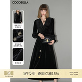 底价清仓 COCOBELLA赫本风光泽丝绒小黑裙气质连衣裙礼服裙FR198