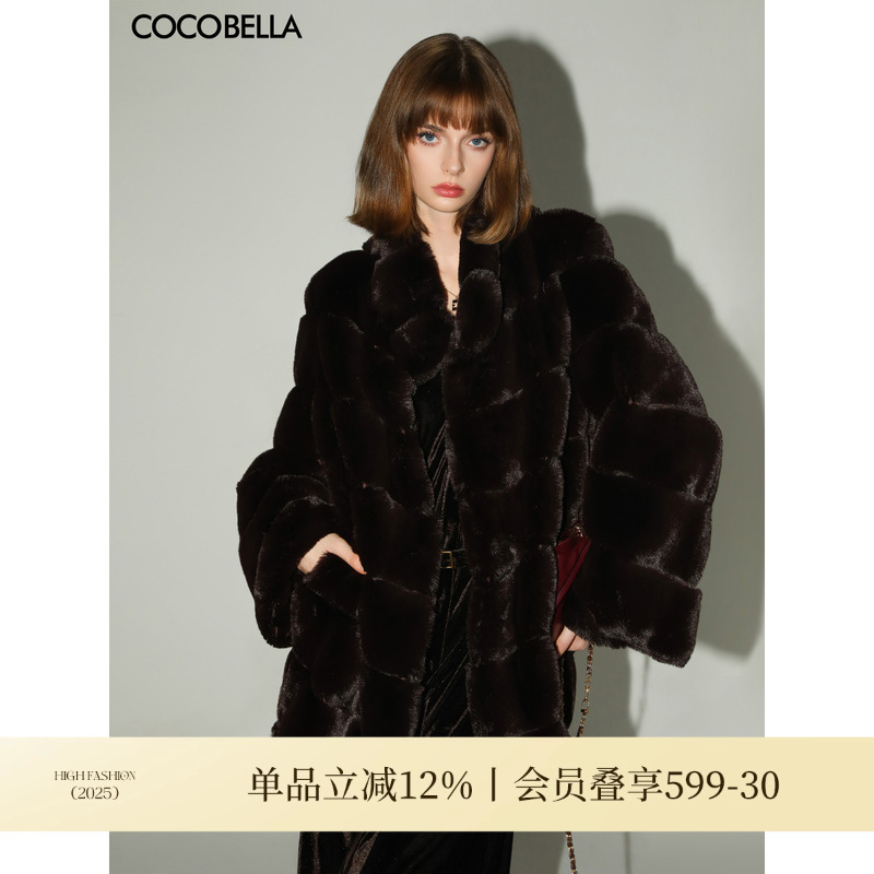 COCOBELLA轻奢仿水貂横排工艺环保皮草外套冬御寒大衣FU3001