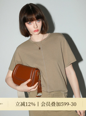 COCOBELLA设计感装饰线无侧缝舒适上衣女老钱风短袖T恤TS0019