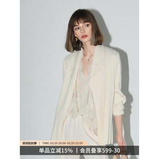 COCOBELLA奥莱静奢风重工压褶休闲西装女气质通勤简约舒适外套