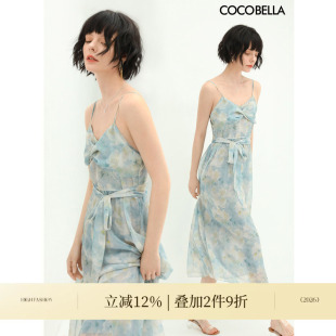 COCOBELLA设计感扭结吊带裙写意花卉印花女夏沙滩雪纺连衣裙FR188