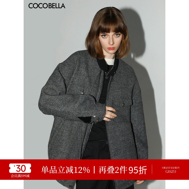COCOBELLA人字纹羊毛外套