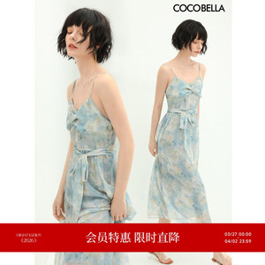 COCOBELLA设计感扭结吊带裙写意花卉印花女夏沙滩雪纺连衣裙FR188