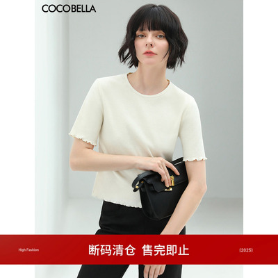 COCOBELLA甜美木耳边短袖针织衫