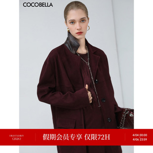 外套女PU领通勤休闲西服SC3017 COCOBELLA安可拉红仿麂皮绒西装