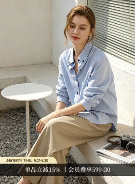 COCOBELLA静奢风醋酸纤维长袖衬衫女26夏通勤休闲翻领衬衣SR3093