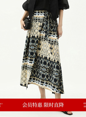 COCOBELLA南法风围裹式绑带半身裙女复古波普印花长裙HS3022