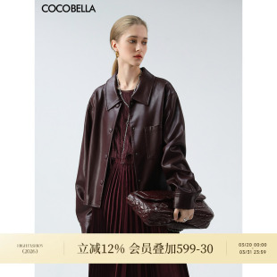 COCOBELLA安可拉红衬衫 PU环保皮衣短外套女复古翻领夹克PU3098 式