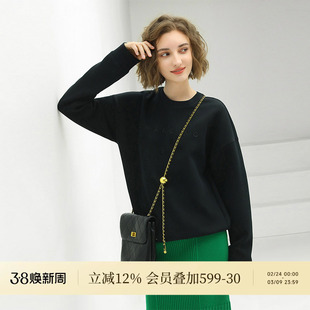 COCOBELLA立体字母刺绣空气层卫衣女早春休闲宽松圆领上衣SE28B