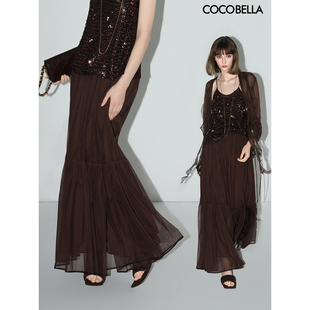 COCOBELLA重磅5M 料率网纱半身裙秋多层飘逸A字大摆长裙HS3009