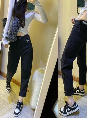 假破洞冬季加绒牛仔裤女
