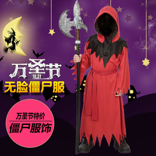 万圣节儿童服装cosplay演出服鬼怪整盎恶魔红魔无脸恐怖衣服