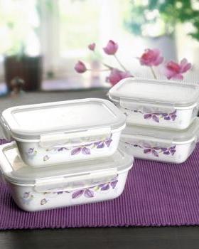 韩国进口zen&lock长方形蓝色夏洛特陶瓷密封保鲜碗套装保鲜盒饭盒