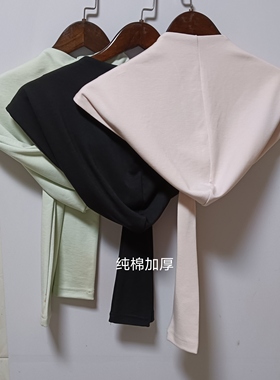 纯棉带帽披肩秋冬时尚保暖连帽一体装饰围脖防寒护颈加厚两用围巾