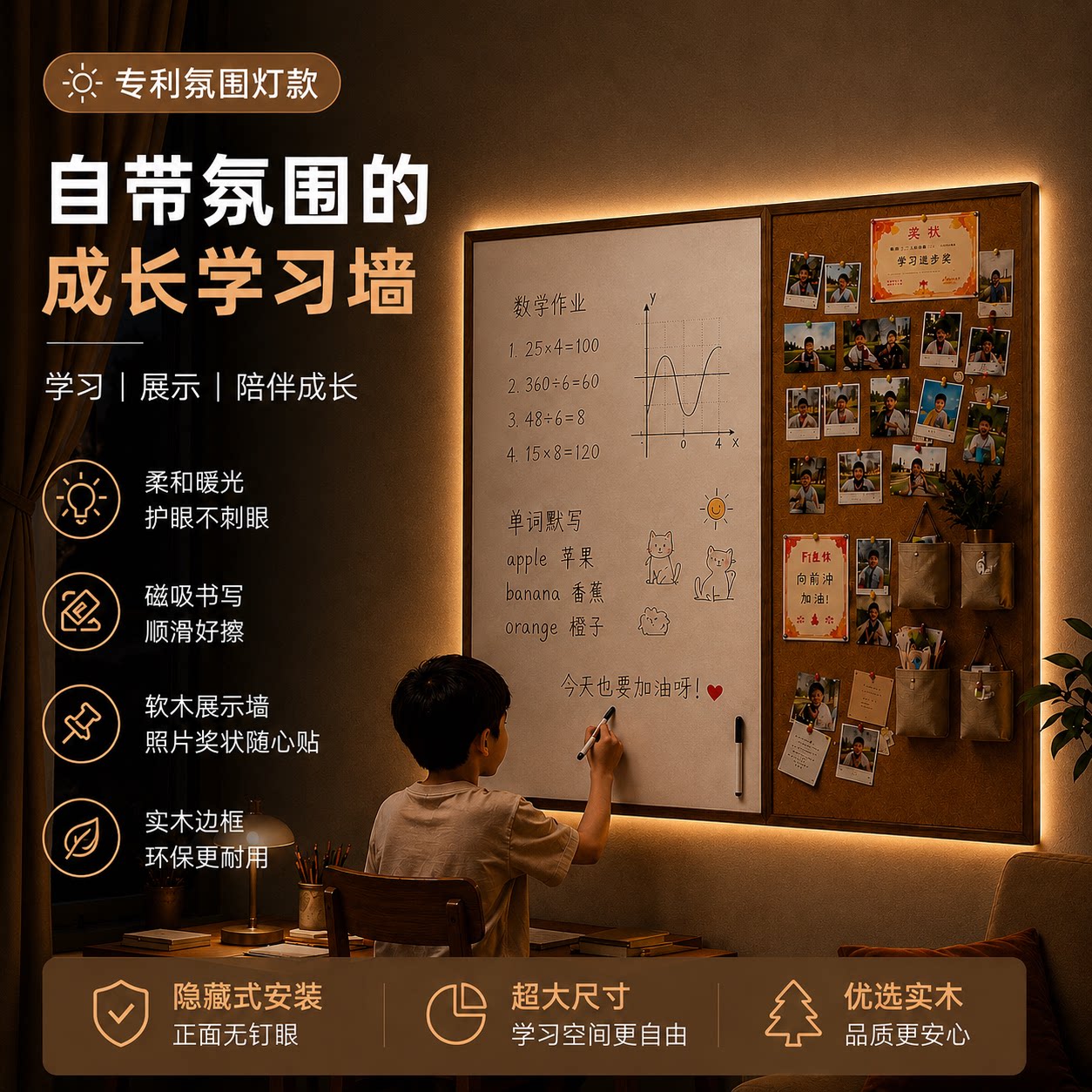 清朗儿童成长学习墙珐琅白板软木图片
