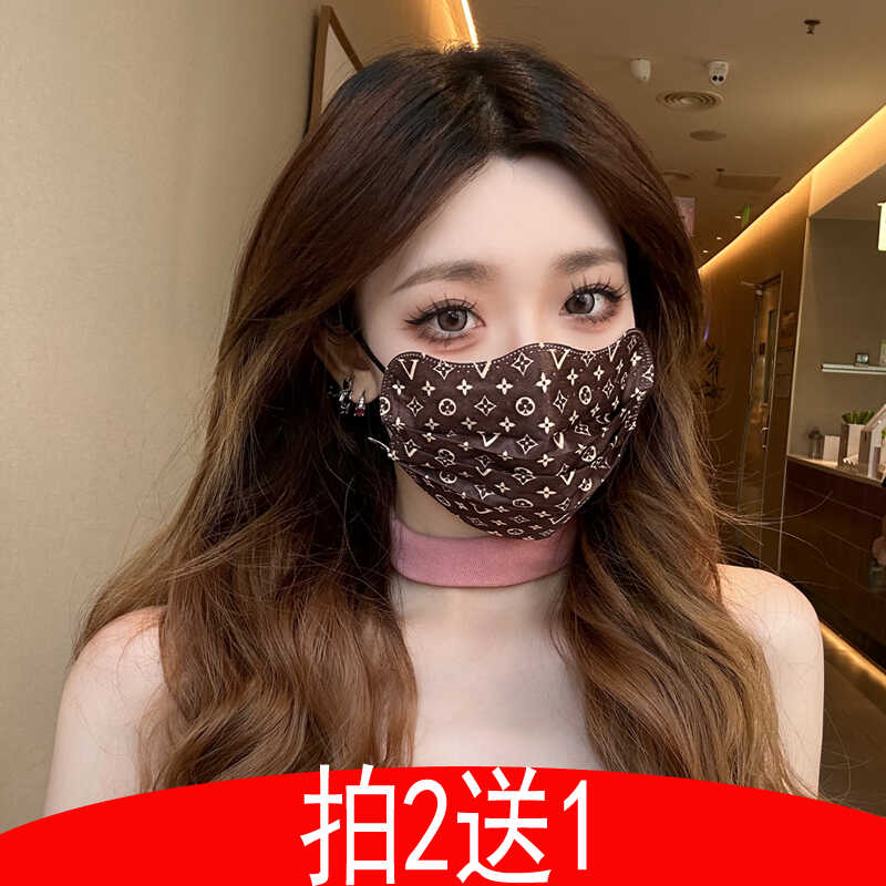 咖啡色蝶形格子一次性口罩女高颜值2025新款可爱网红明星同款薄款