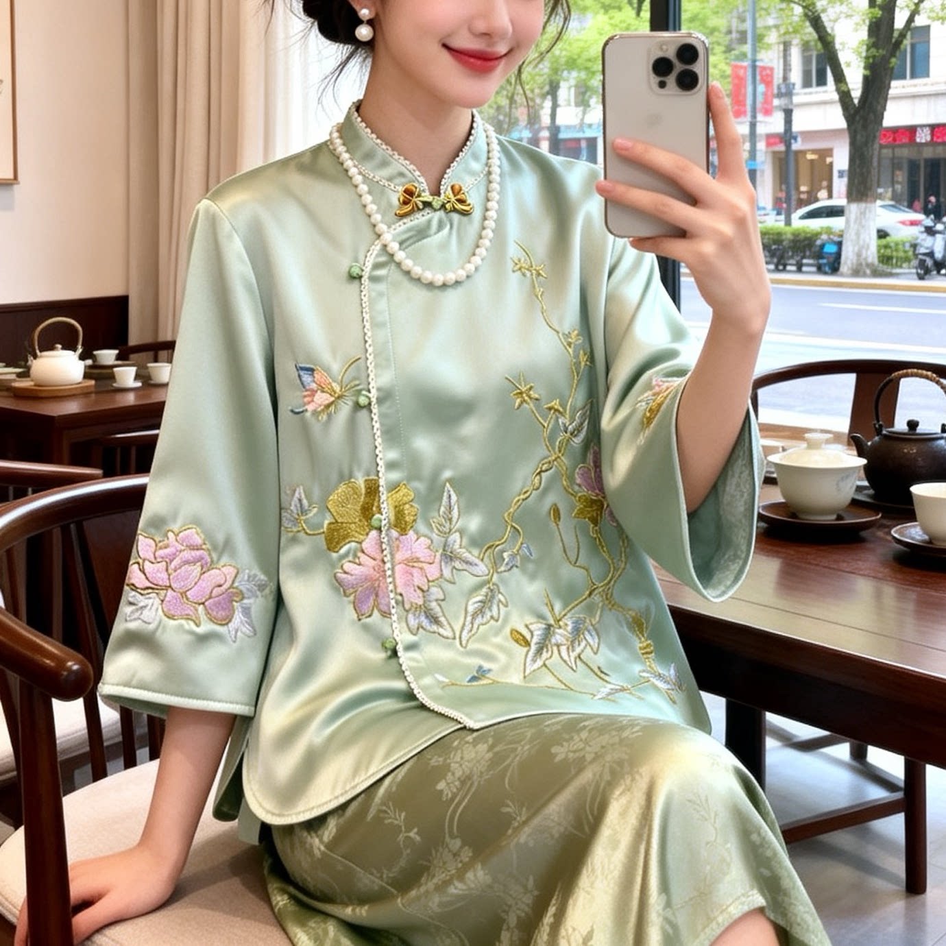 新中式穿搭改良唐装上衣女汉服改良刺绣宽松七分袖禅意茶服小衫
