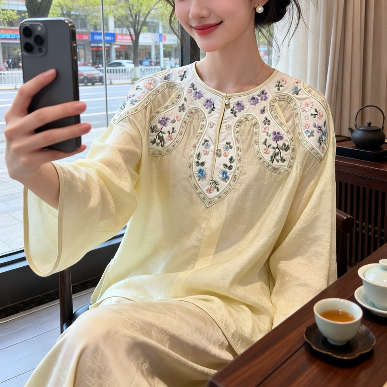 高端国风汉服改良唐装开衫圆领盘扣重工刺绣新中式气质茶服上衣