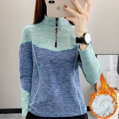 徒步运动跑步户外透气立领速干衣 加绒打底衫 德绒长袖 t恤女秋冬季