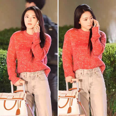 骄阳似我赵今麦聂曦光明星同款时髦红色毛衣女复古新年针织衫上衣