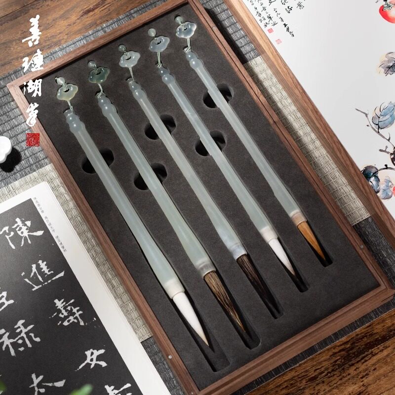 善琏湖笔如意岫岩玉毛笔湖笔礼盒