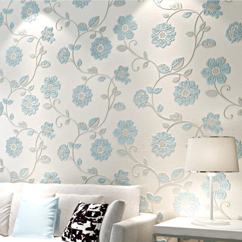 欧式大气田园花纹无纺布墙纸 3d立体温馨卧室客厅电视背景墙壁纸