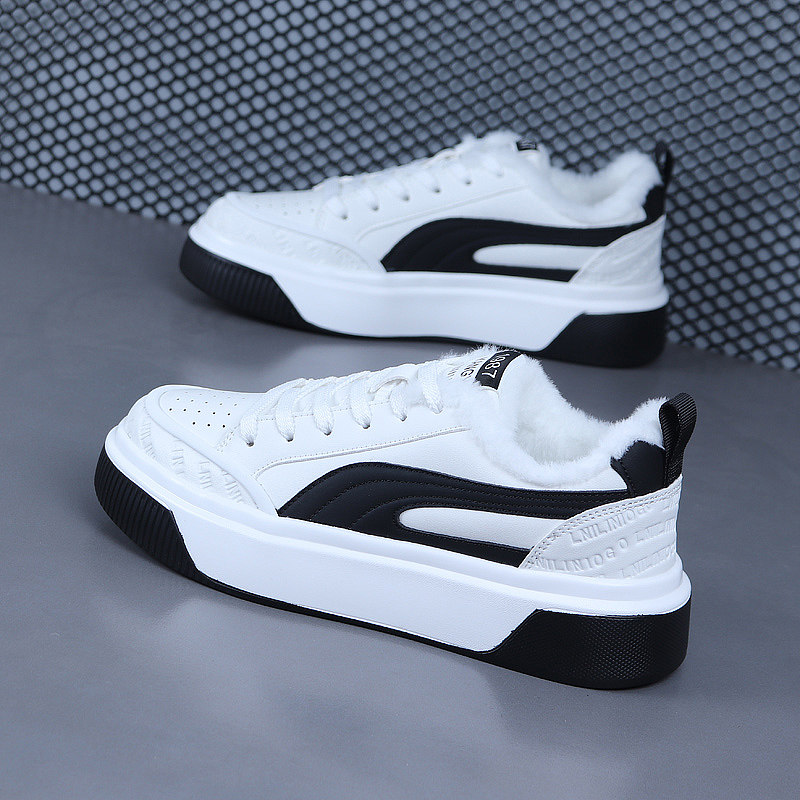 加绒保暖厚底百搭男士小白板鞋
