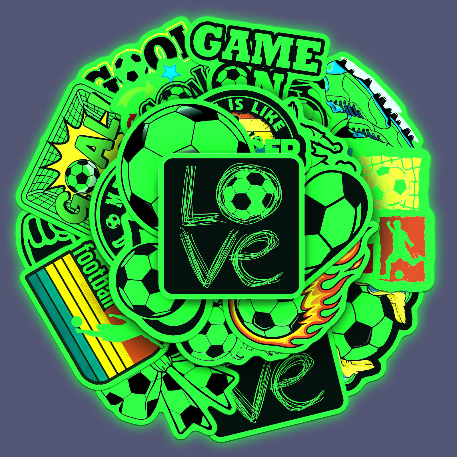 20张不重复夜光发光足球贴纸 Football足球迷世界杯应援DIY个性贴