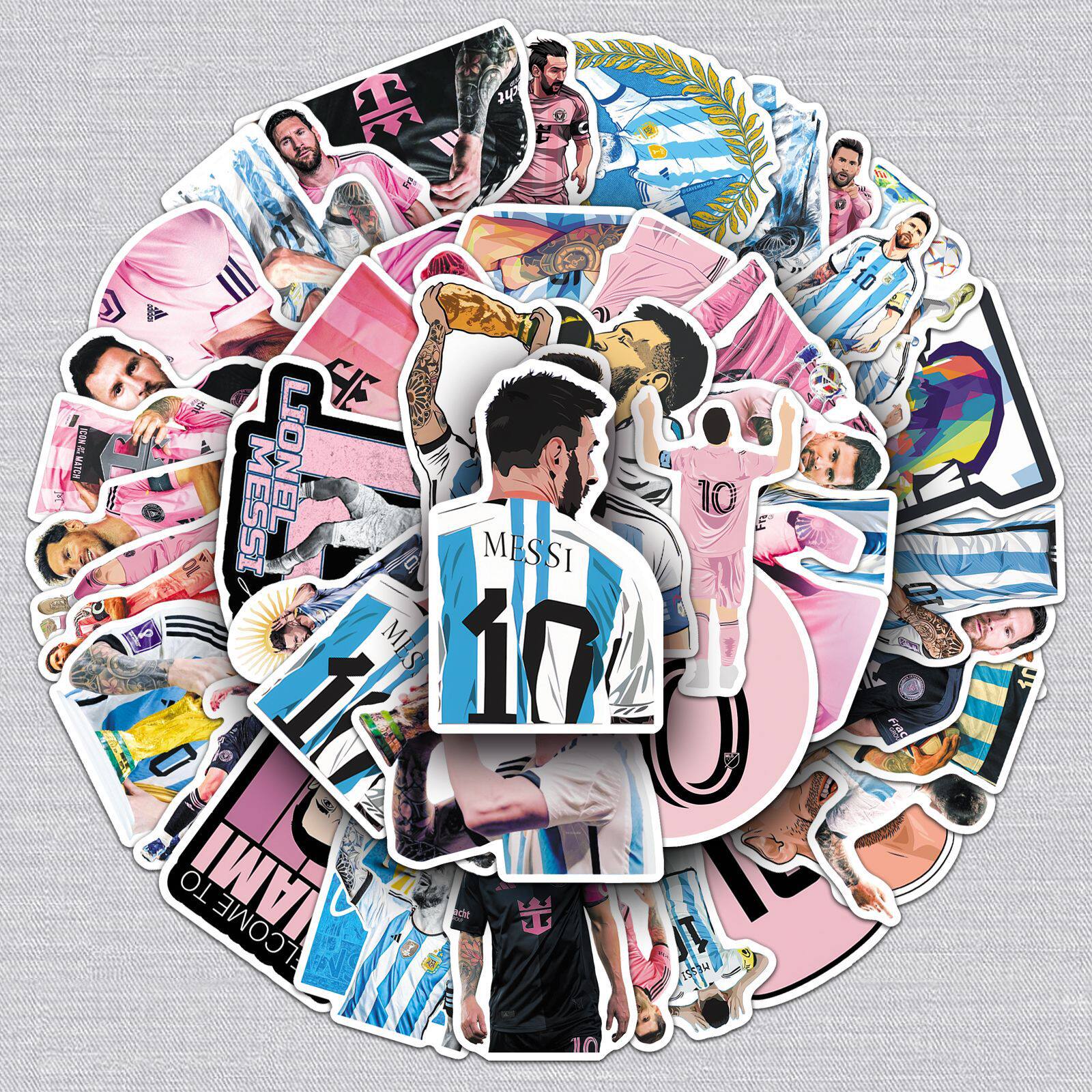 50张不重复 阿根廷足球梅西迈阿密国际贴纸Messi 装饰DIY个性贴纸