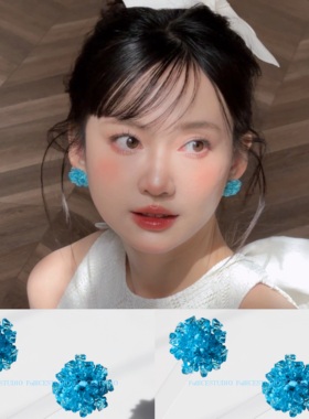 FULLICESTUDIO月光珊瑚蓝色方圆脸显白耳钉夸张耳饰华子耳钉耳夹