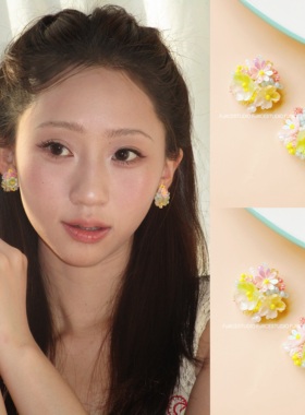 FULLICESTUDIO仲夏物语 奶油色花朵小清新耳饰甜美少女感耳钉耳夹