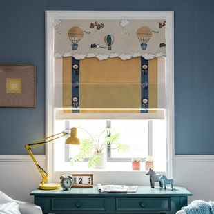 新款 云过天空儿童房罗马帘窗帘成品帘小窗户布百叶升降帘上下拉帘