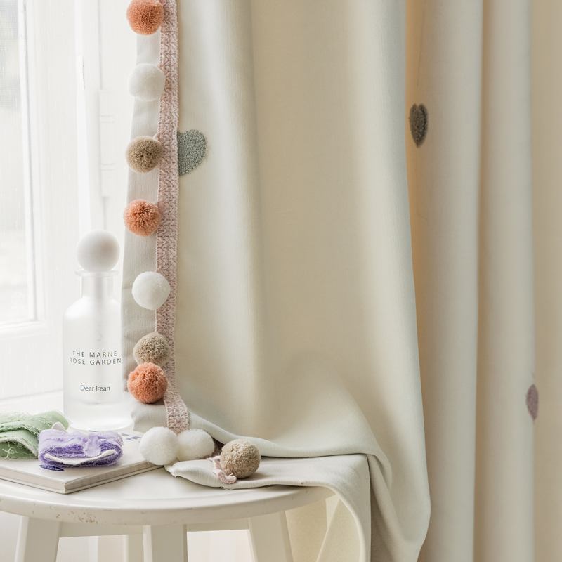 ins风轻法奶油爱心窗帘素色时光