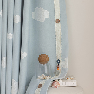 25年新款ins儿童房卡通女孩男孩卧室遮光童趣环保窗帘 浮云朵朵