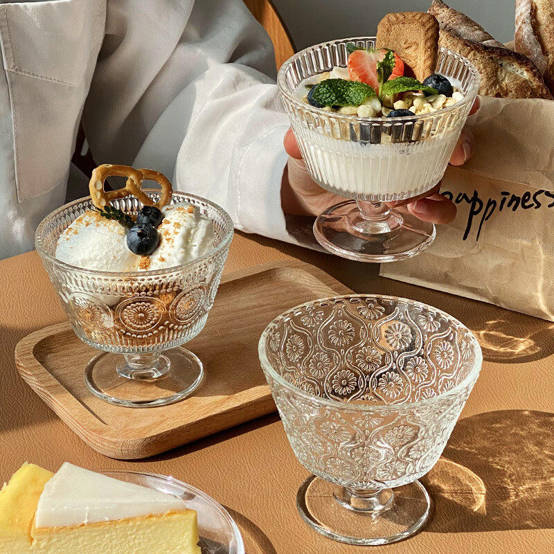 冰淇淋杯复古浮雕太阳花玻璃杯碗ins风家用雪糕碗酸奶杯碗甜品杯,餐饮具,玻璃杯,淘宝优惠券,粉丝福利购,淘宝优惠卷