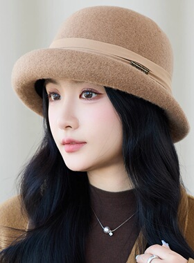 法式气质羊毛呢帽子女卷边渔夫帽