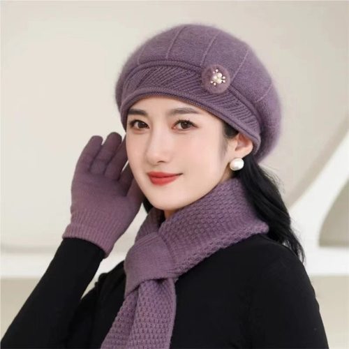 兔毛针织帽子女士妈妈贝雷毛线帽