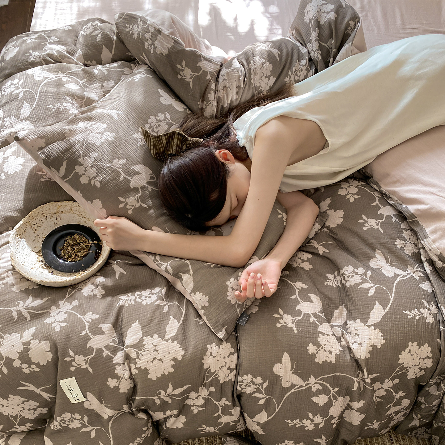 HJ中古风全棉皱皱双层纱四件套纯棉四季通用侘寂风床上用品2026款,床上用品,床品套件/四件套/多件套,淘宝优惠券,粉丝福利购,淘宝优惠卷